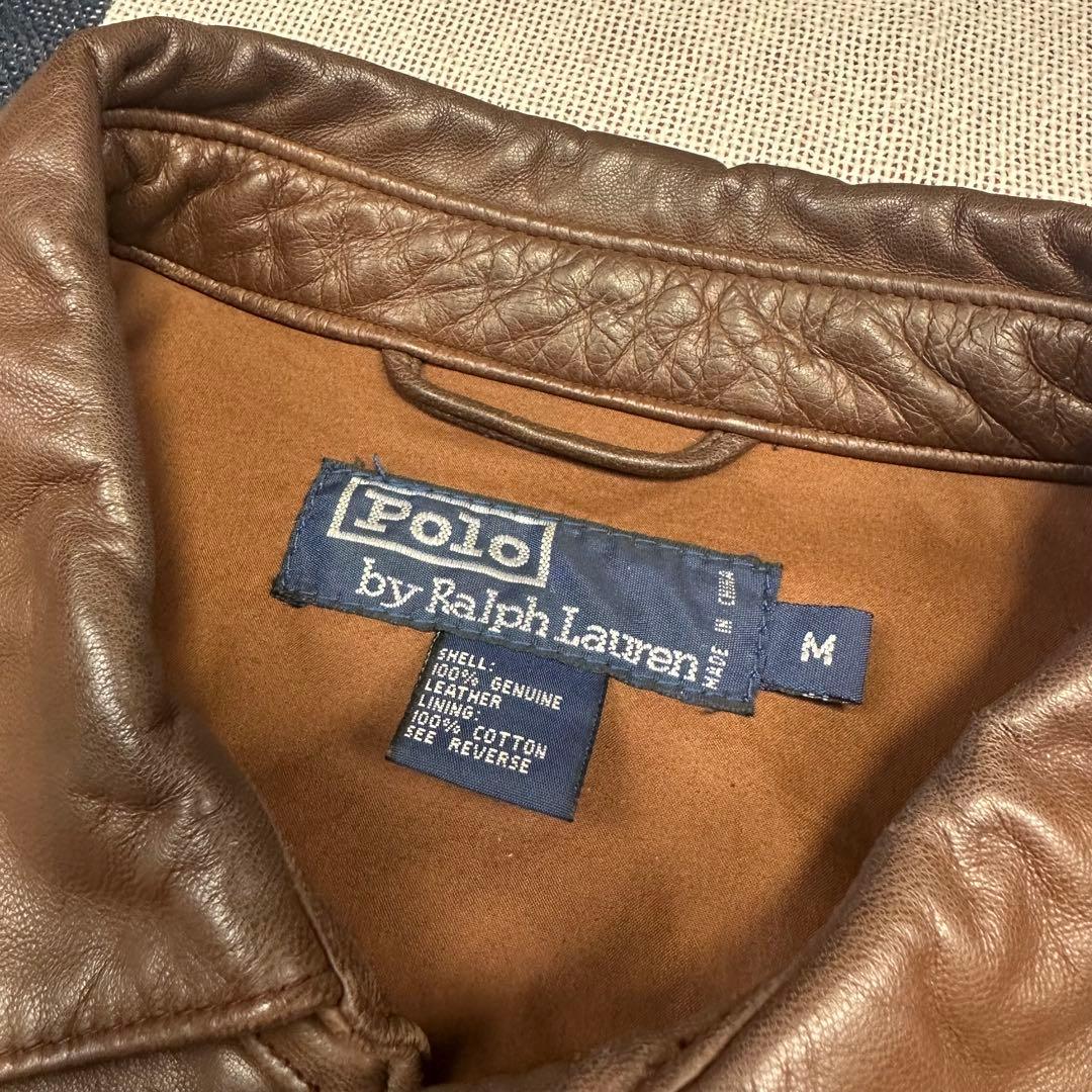 神サイズ M 90s ラルフローレン ブラウン 短丈 ラムレザー ノーポニー