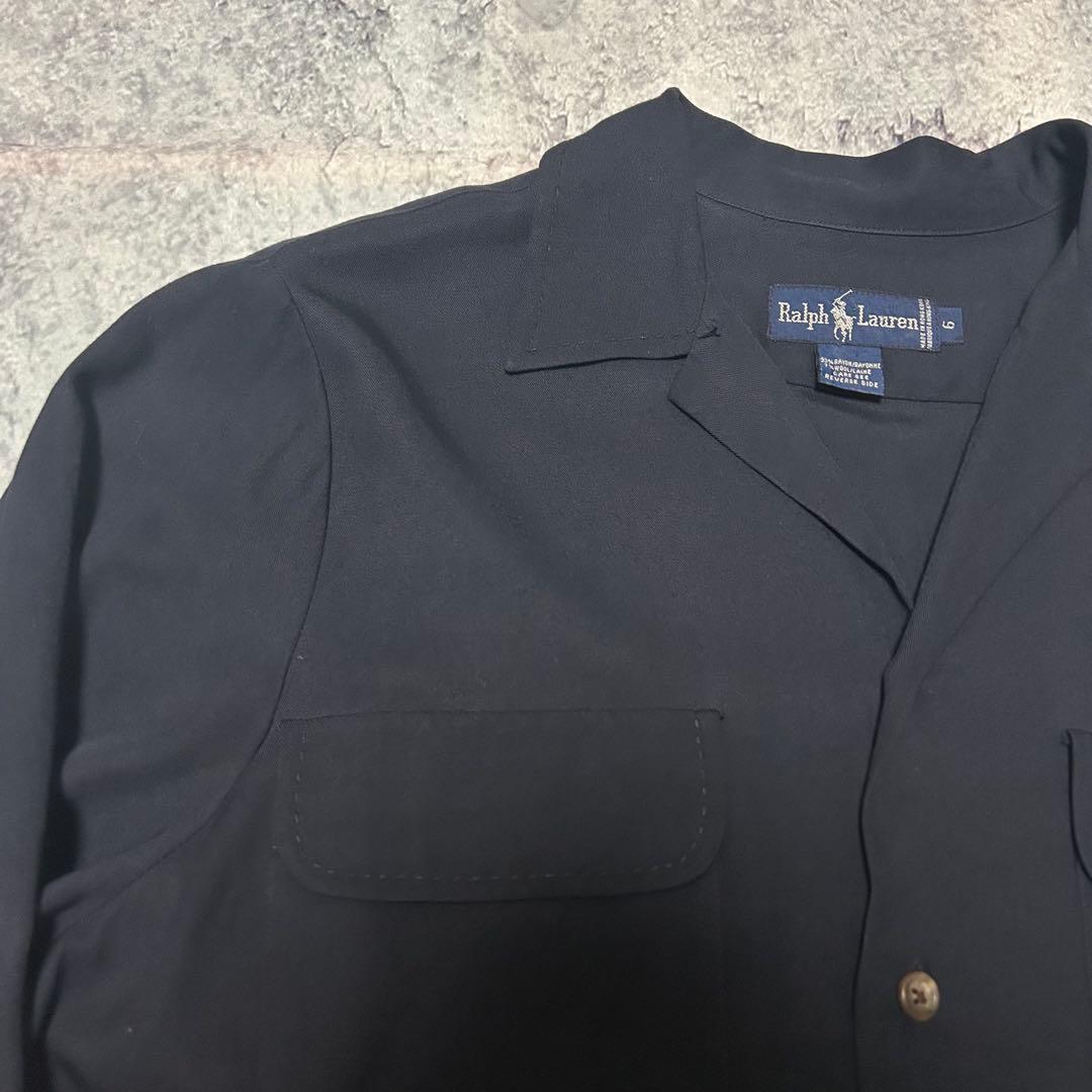 90s Ralph Lauren レーヨン オープンカラーシャツ　黒紺 50s