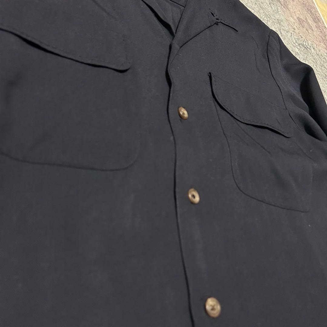 90s Ralph Lauren レーヨン オープンカラーシャツ　黒紺 50s