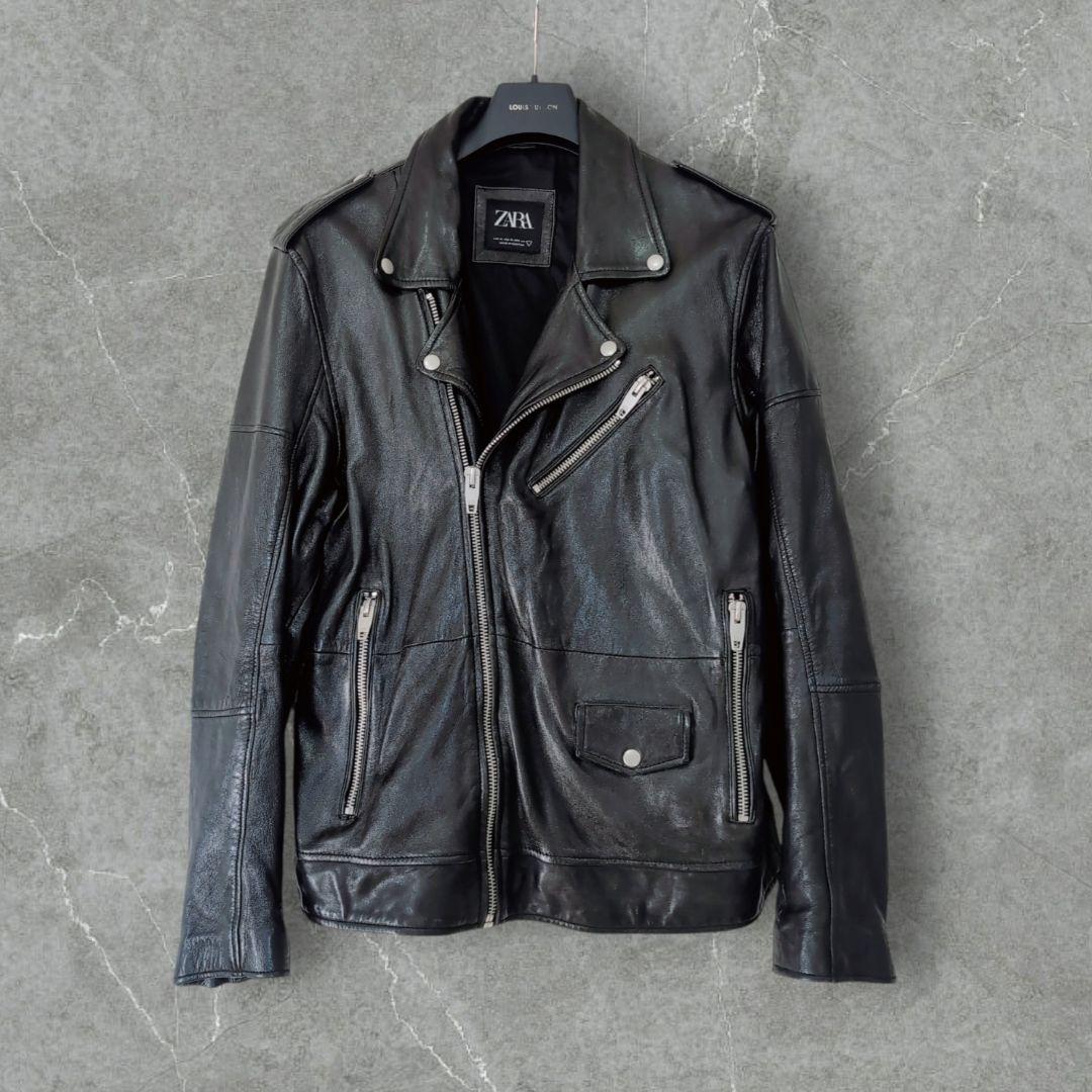 【美品】ZARA　ザラ　ダブルライダース　本革　特大　XL　黒　シープレザー