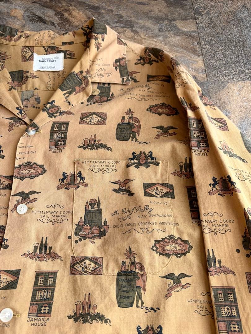 60s TOWNCRAFT タウンクラフト 船タグ オープンカラーシャツ L