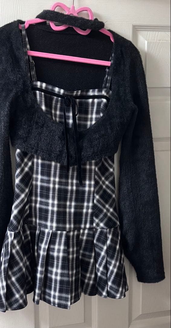 BunnyLis nogenki ファーボレロ×チェックミニワンピ ブラック S