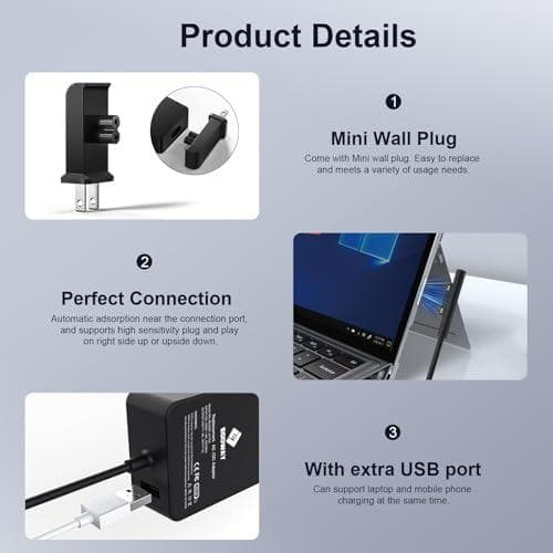 E EGOWAY Surface Pro 充電器 65W Microsoft m