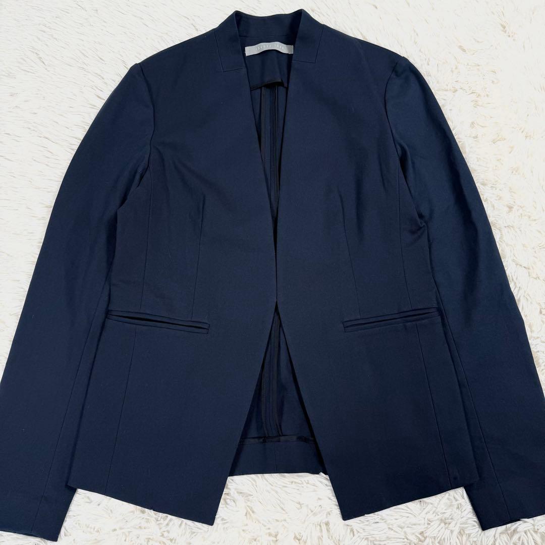 美品/近年タグ✨セオリーリュクス ノーカラージャケット パンツ スーツセット 紺