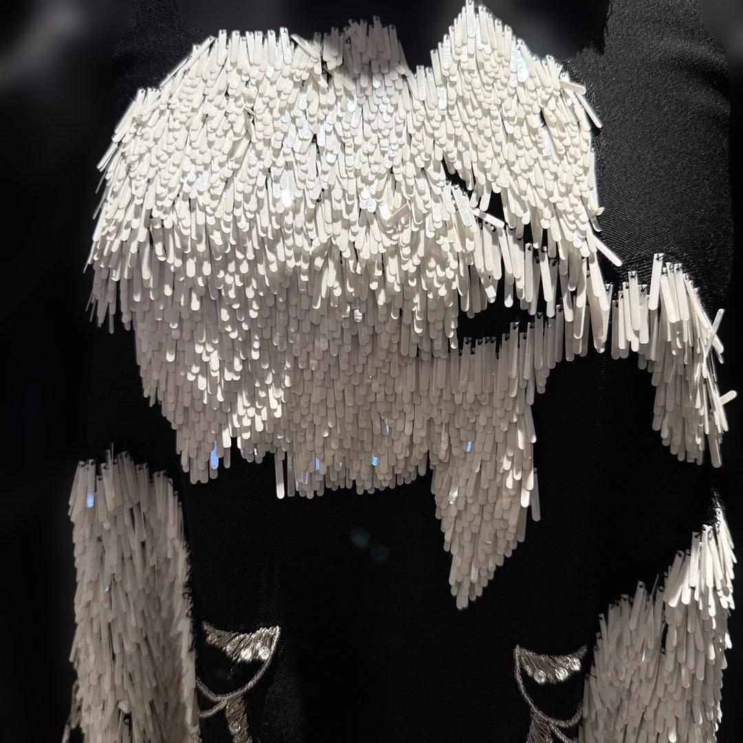 LANVINランバン フラワー刺繍 ビーズ ひざ丈ワンピース 個性的