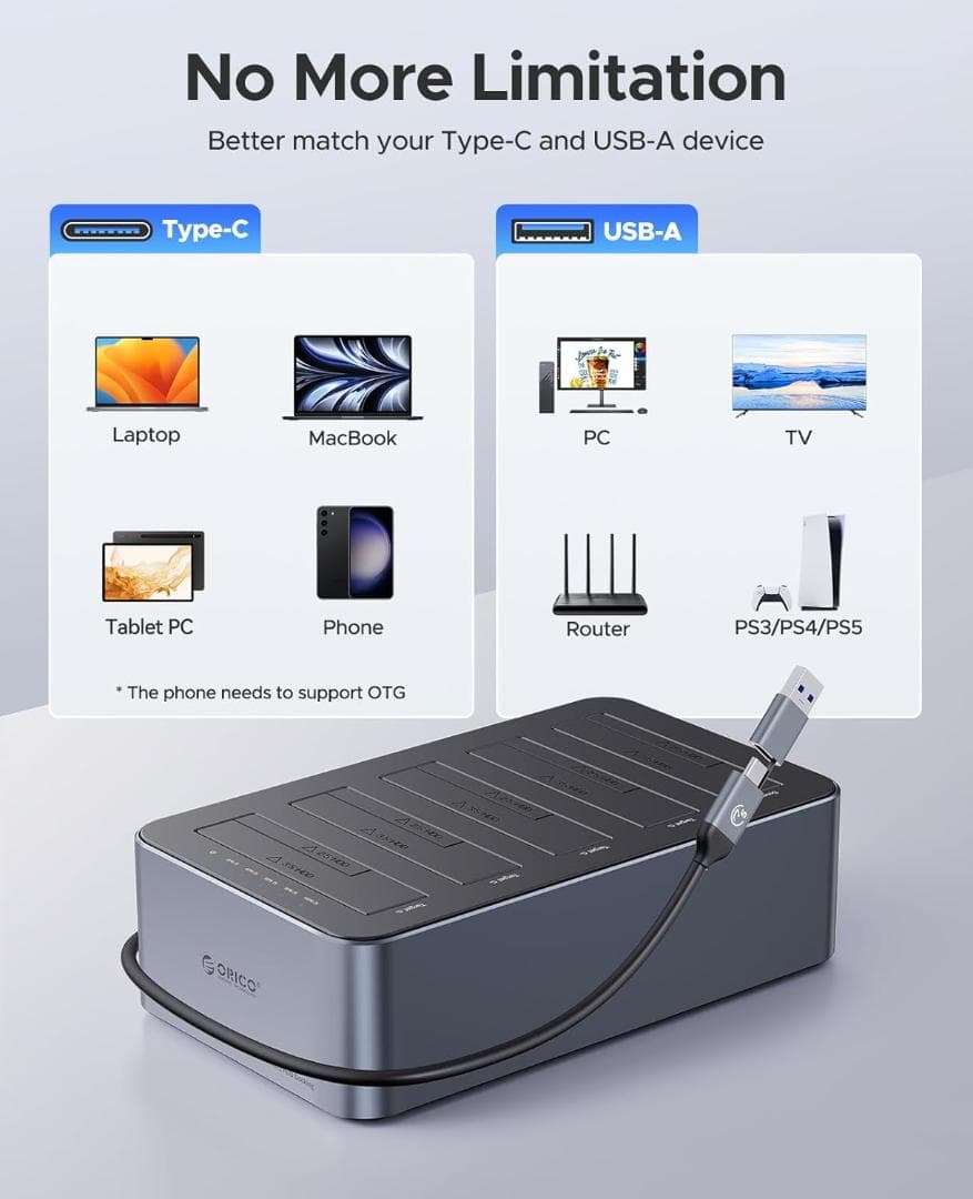 ORICO 5ベイ HDDスタンド オフラインクローン対応 100TB対応