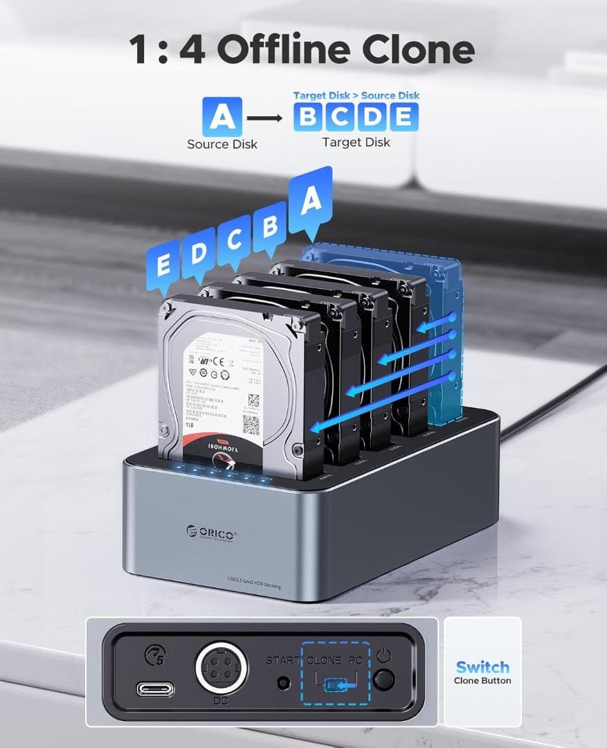 ORICO 5ベイ HDDスタンド オフラインクローン対応 100TB対応