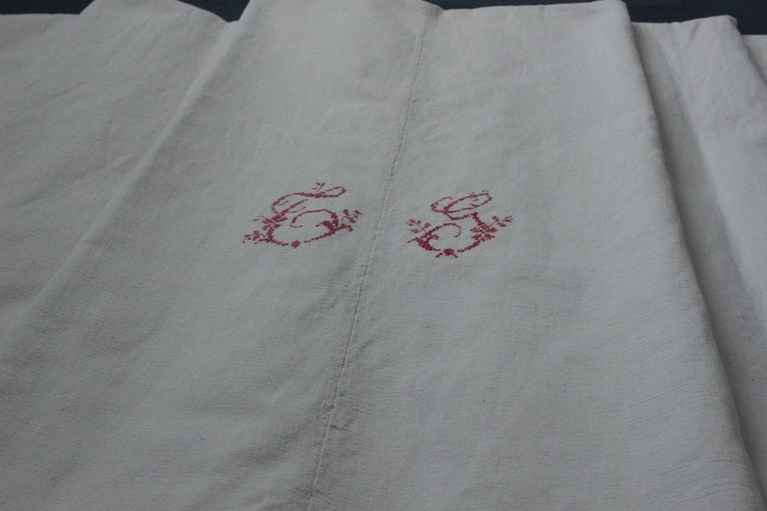 フランスリネン・アンティークシーツ/イニシャルモノグラムクロス