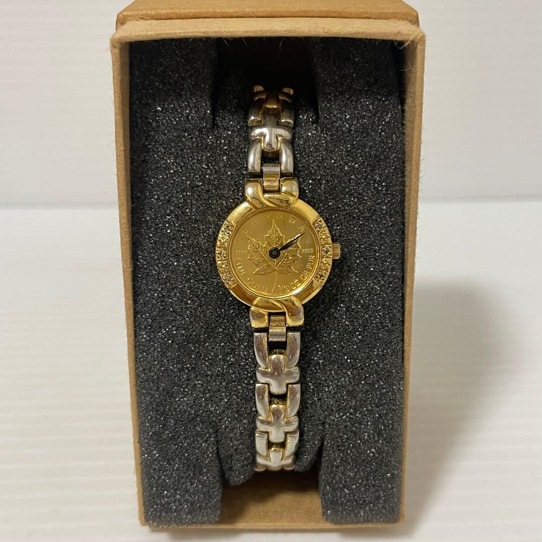 カナダのメイプルリーフ金貨 K18ゴールドのレディースウォッチ 腕時計