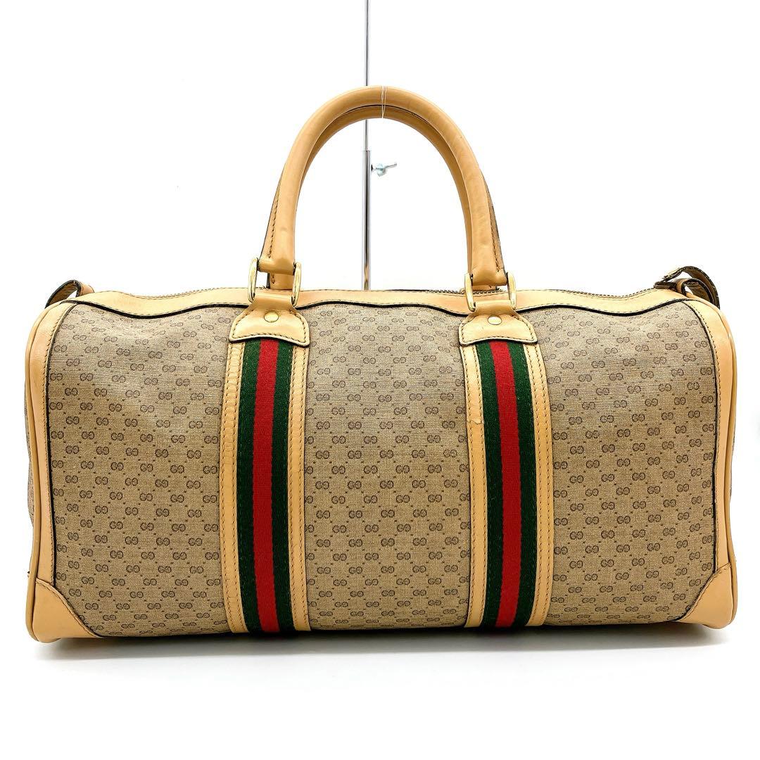 【GUCCI】ボストンバッグ　マイクロGG シェリーライン　ベージュ系