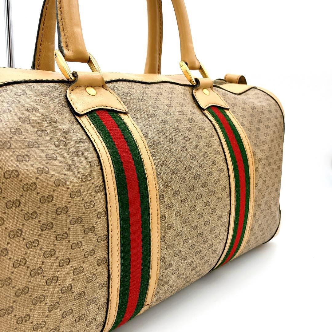 【GUCCI】ボストンバッグ　マイクロGG シェリーライン　ベージュ系