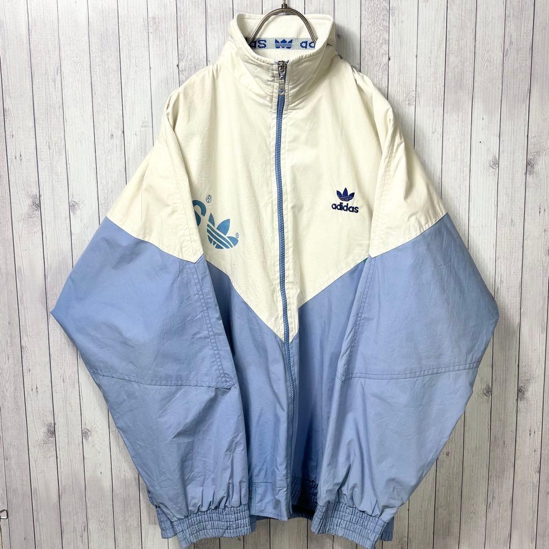 は*な様 adidas ジャンパー アイボリー/ブルー　ブルゾン　80's ビン