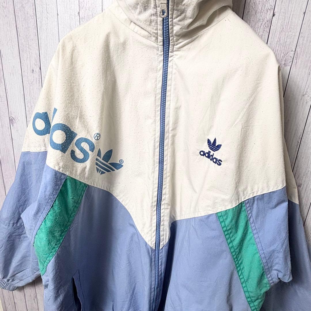 は*な様 adidas ジャンパー アイボリー/ブルー　ブルゾン　80's ビン