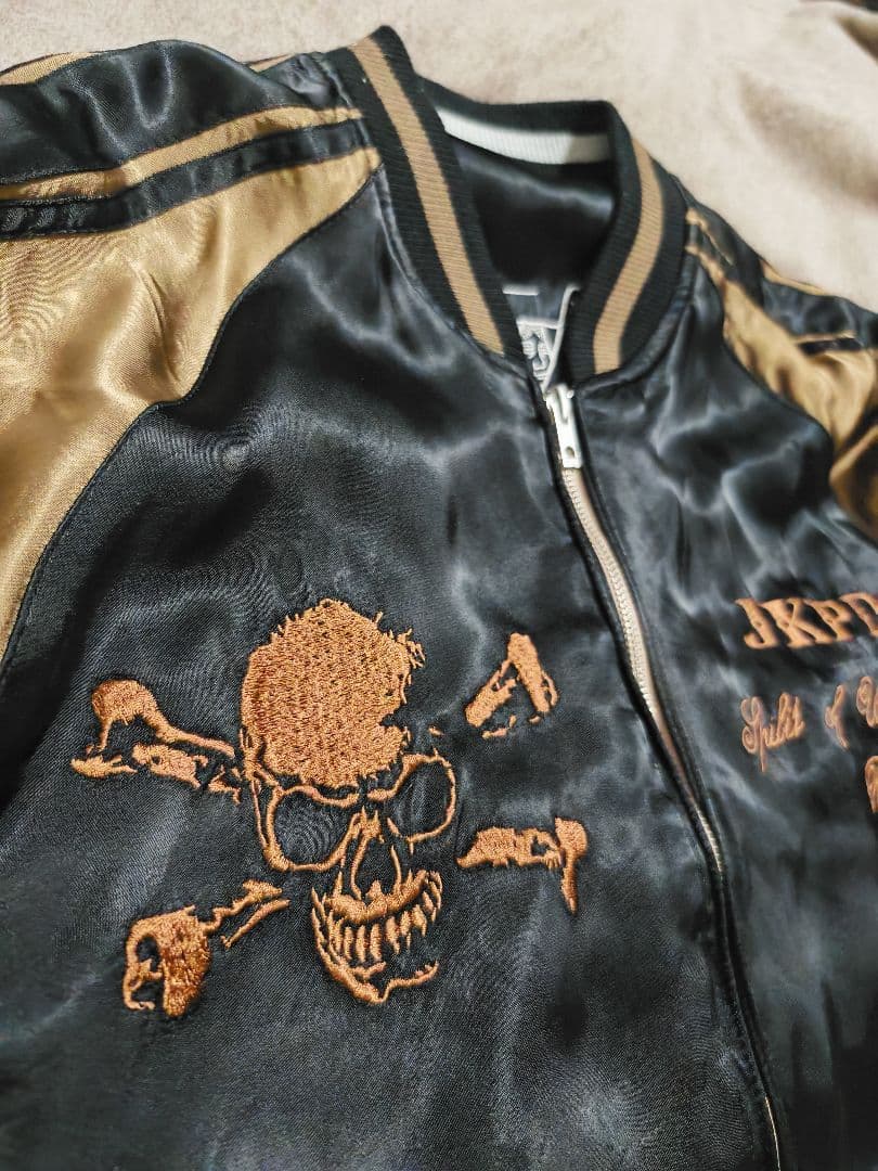 JKPD 美品 日本 限定２面用 スカジャン スカル 100%silk