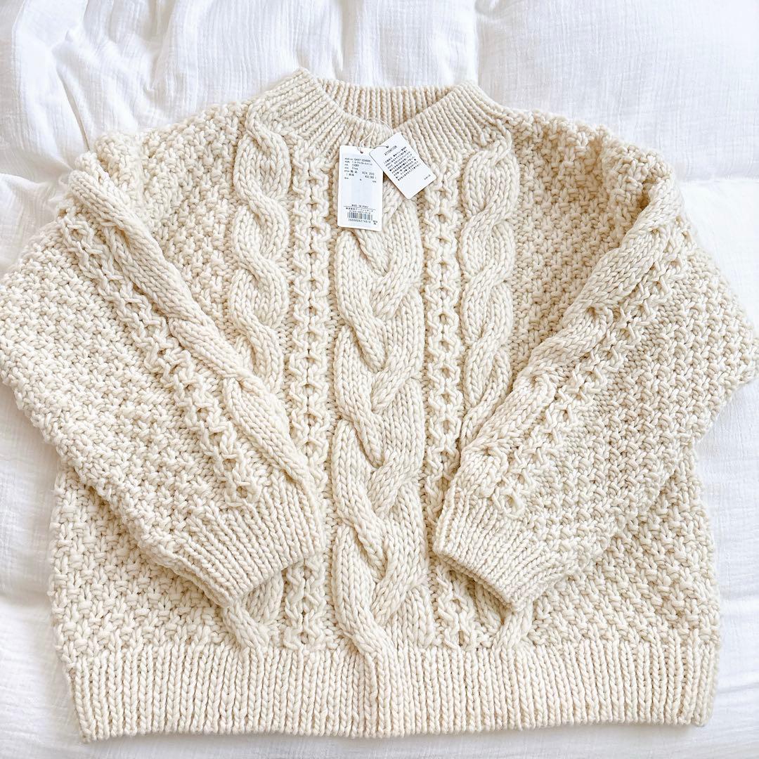訳あり 未使用 かぐれ ペルーアランクルーネックニット アイボリー
