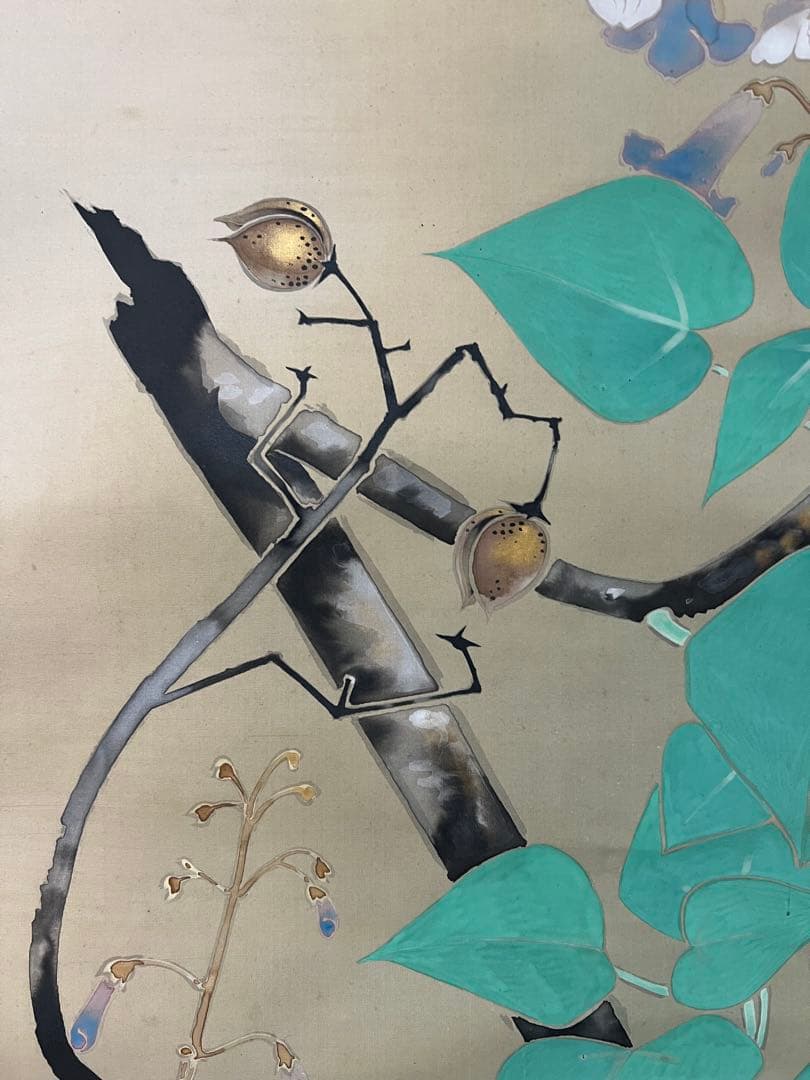 掛け軸　日本画 ［桐の花］絹本　木箱　送料込み！