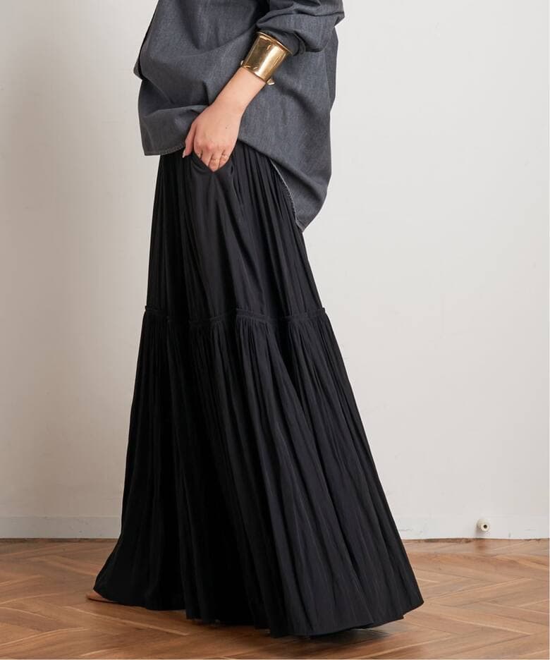 AP STUDIO ギャザーマキシスカート　ブラック