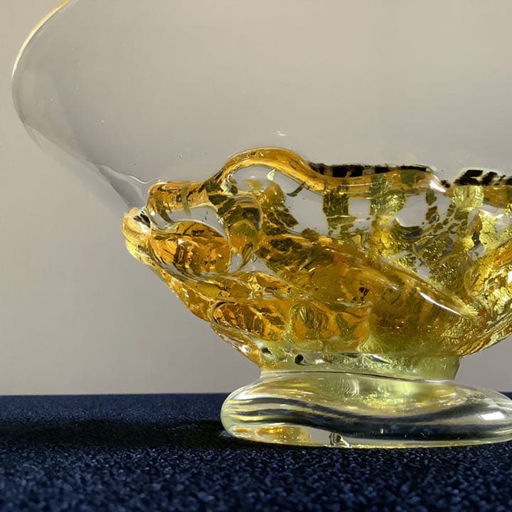 【チビ】宙吹ガラス「壱谷 旭 作」金彩 プレート(共箱)