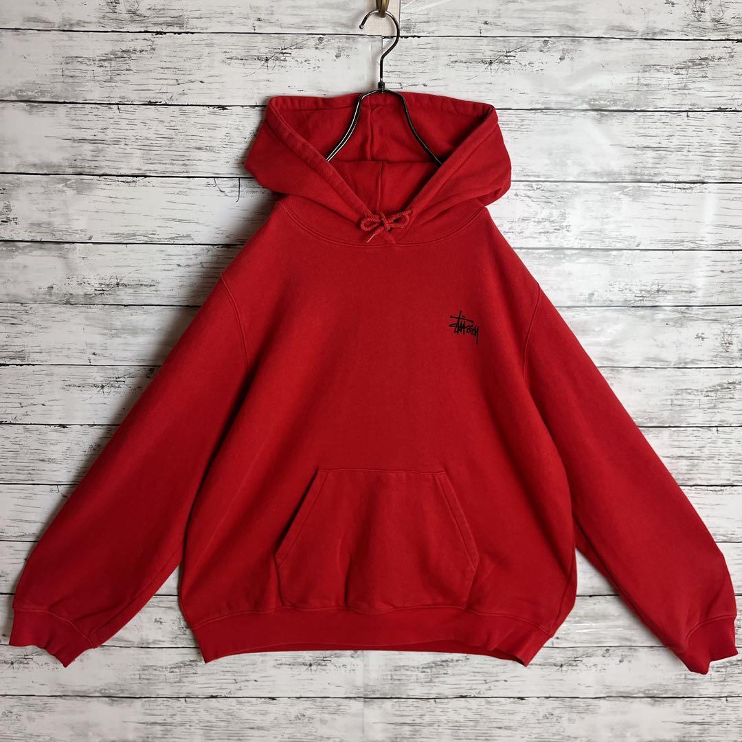 STUSSY◎ストックロゴ 赤黒 パーカー D341