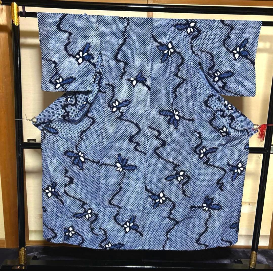 有松鳴海絞りフルセット4点高　美品綿浴衣+半幅帯+帯締め+帯揚げ