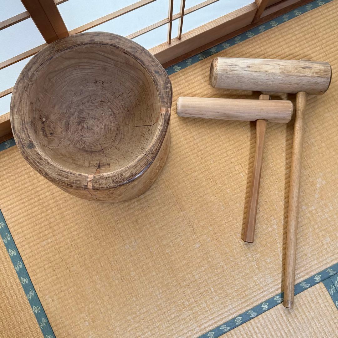 フルメンテ済み 子供用と大人用の杵２本 【送料無料】職人の工芸品 餅つき臼