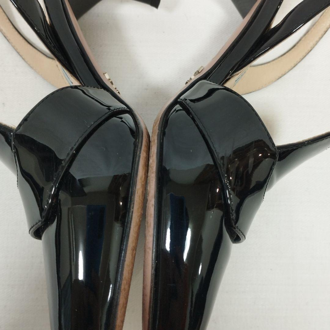 プラダ エナメル ブラック ポインテッドトゥ ミュール Sサイズ 21cm