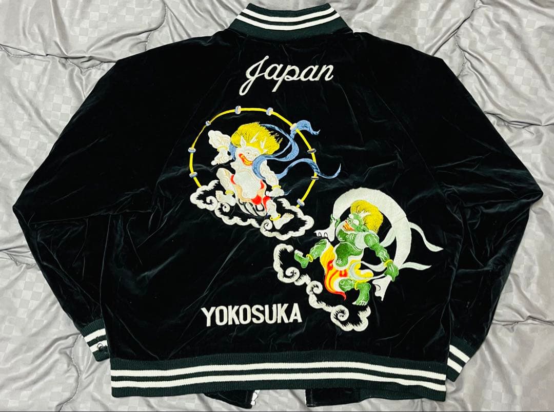 最終価格　風神雷神 龍神 黒 別珍 ベロア スカジャン 和柄 希少 レア