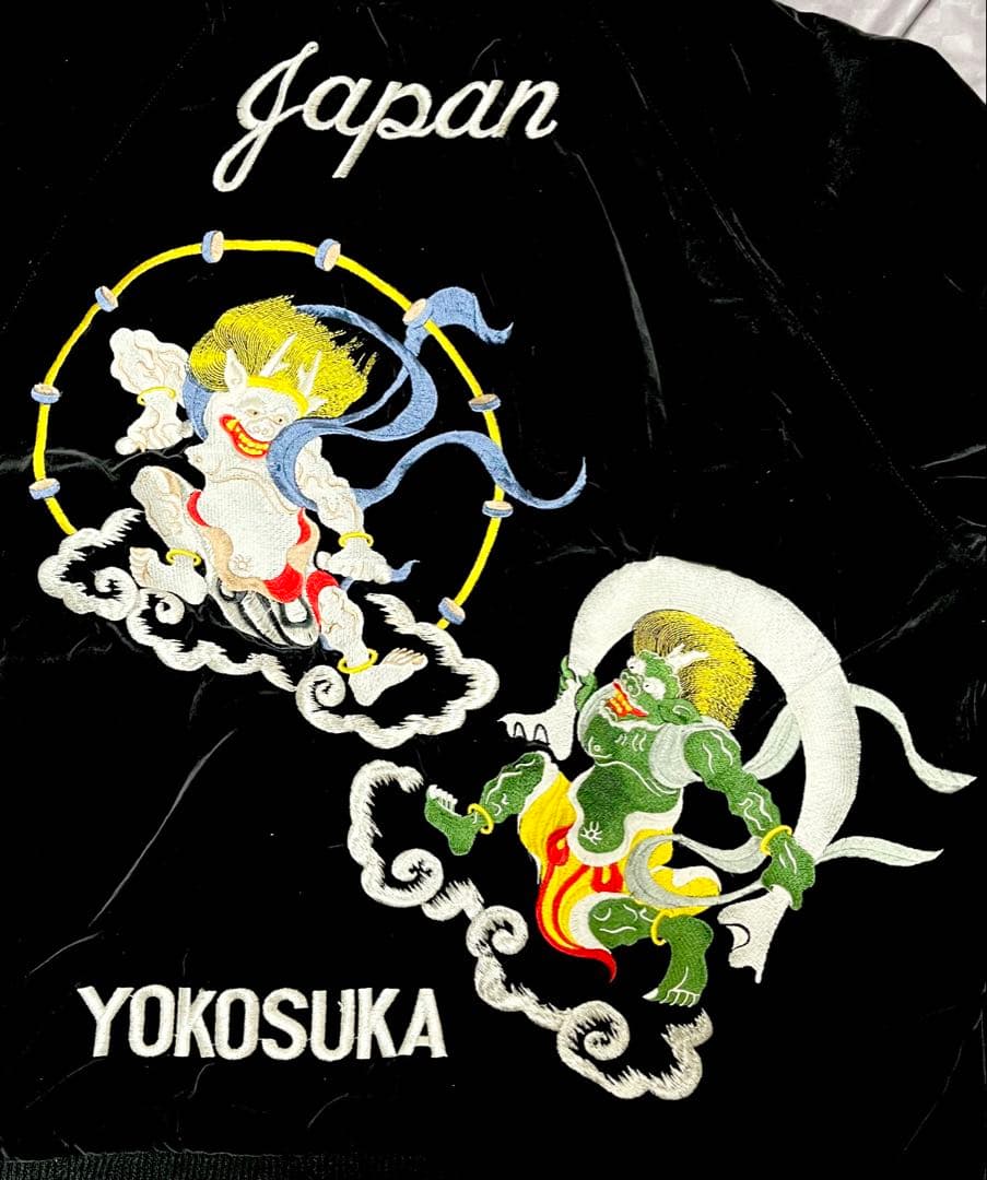 最終価格　風神雷神 龍神 黒 別珍 ベロア スカジャン 和柄 希少 レア