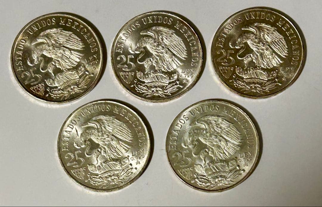 1968年メキシコオリンピック記念 25ペソ銀貨　5枚セット