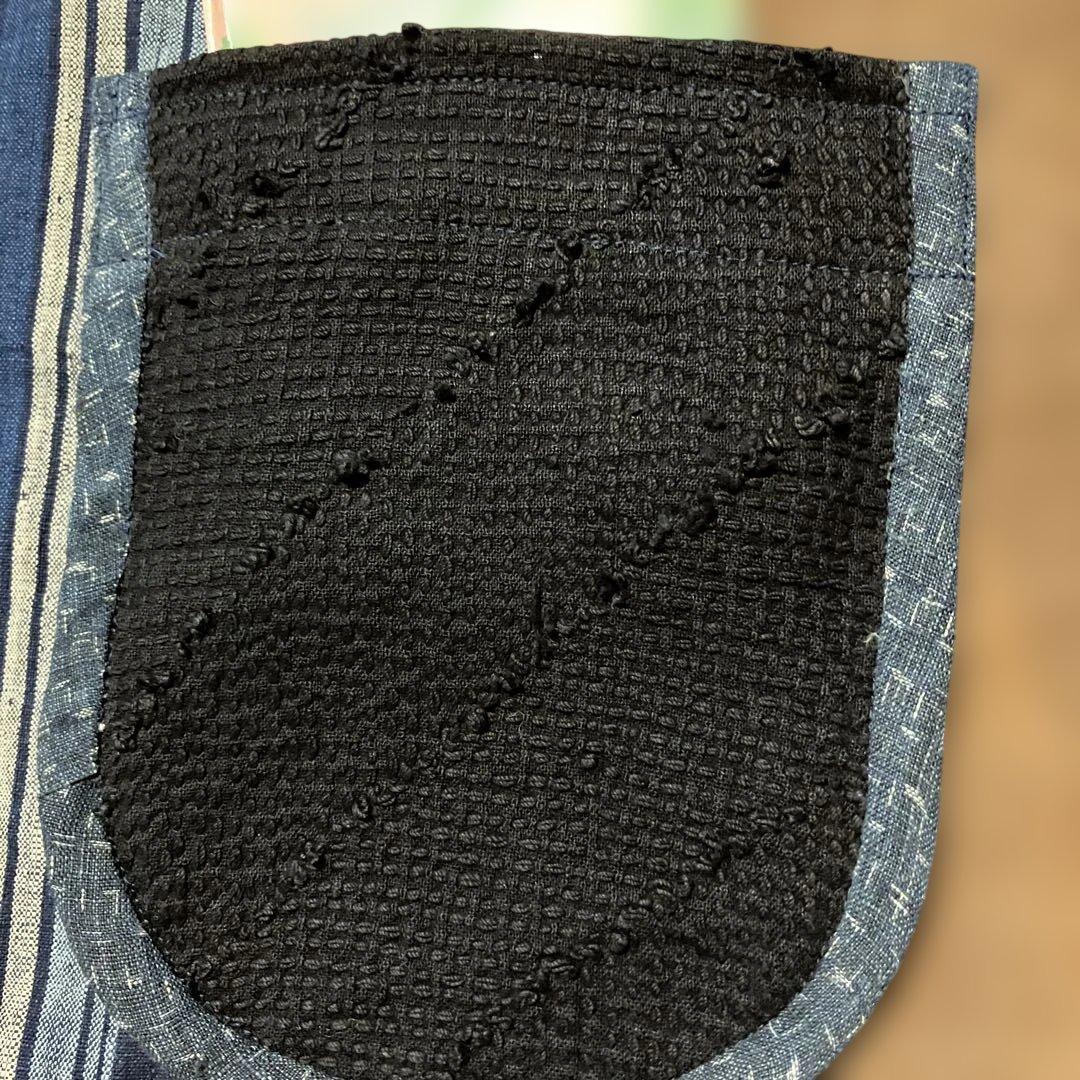 柿渋染め酒袋古布型染め雪ん子格子、縞木綿庄内刺し子ポケットリメイク前掛けエプロン