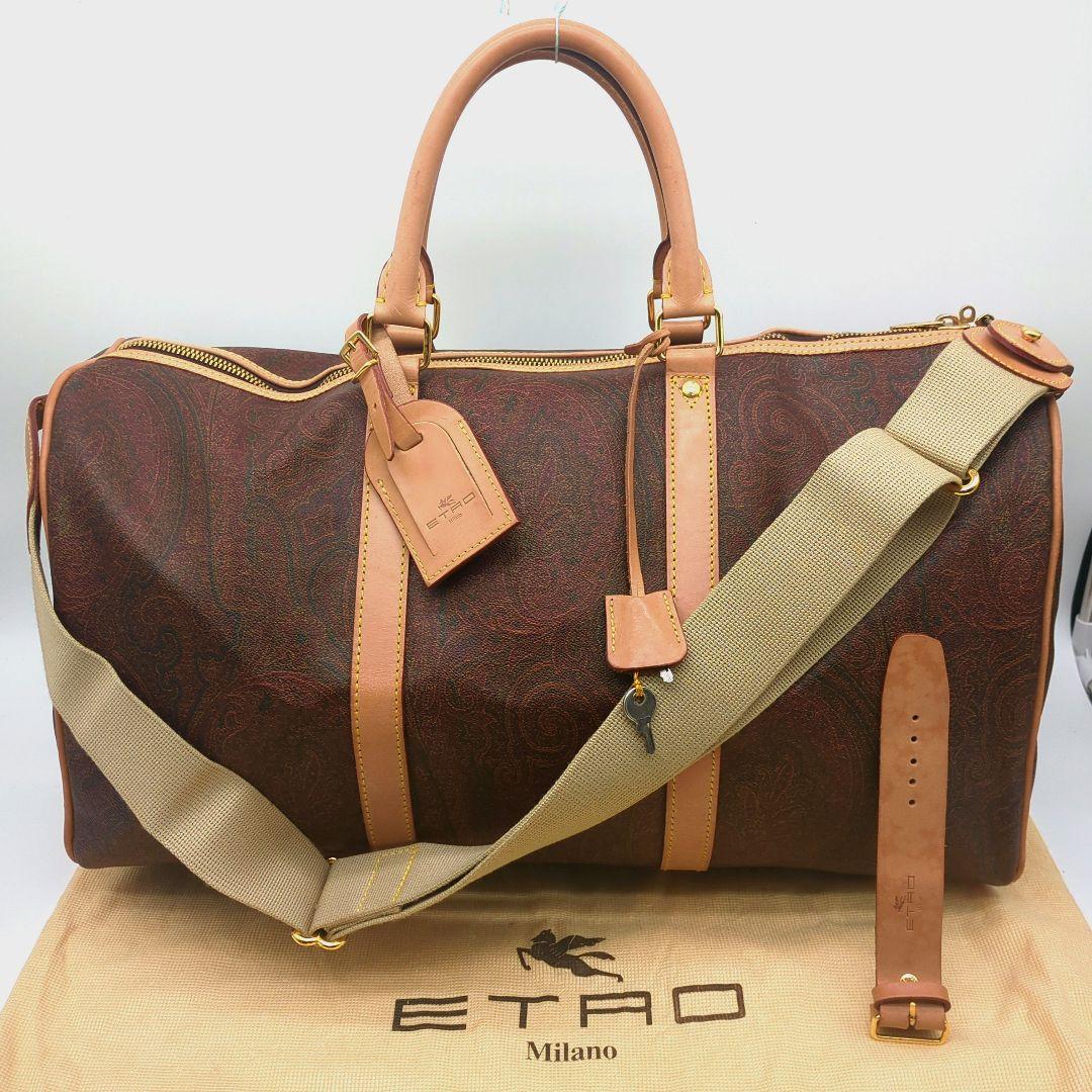 【極美品】エトロ ボストンバッグ ペイズリー柄 pvc レザー