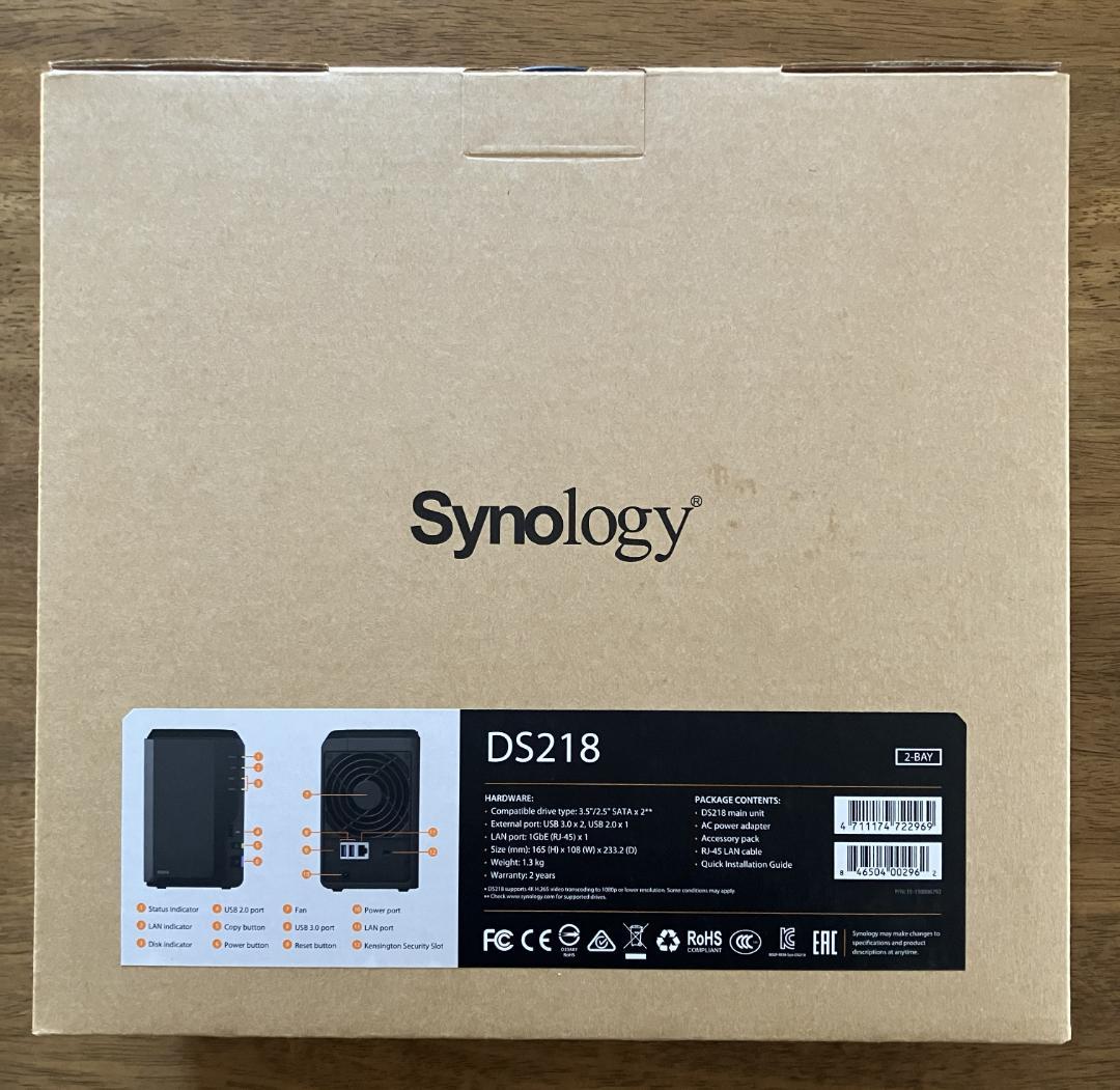 Synology DS218 NAS 本体＋HDD 2T×2