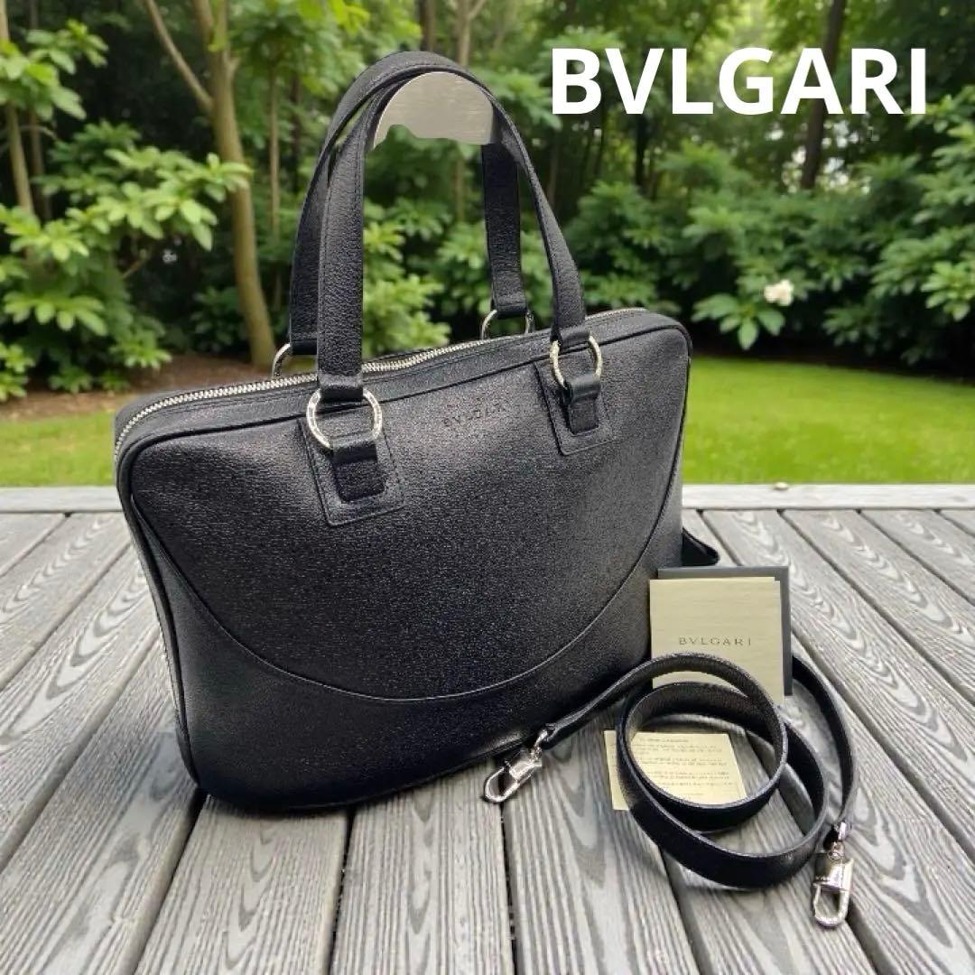 【美品】BVLGARIブルガリレザー 2WAY ショルダーバッグブラックA4可