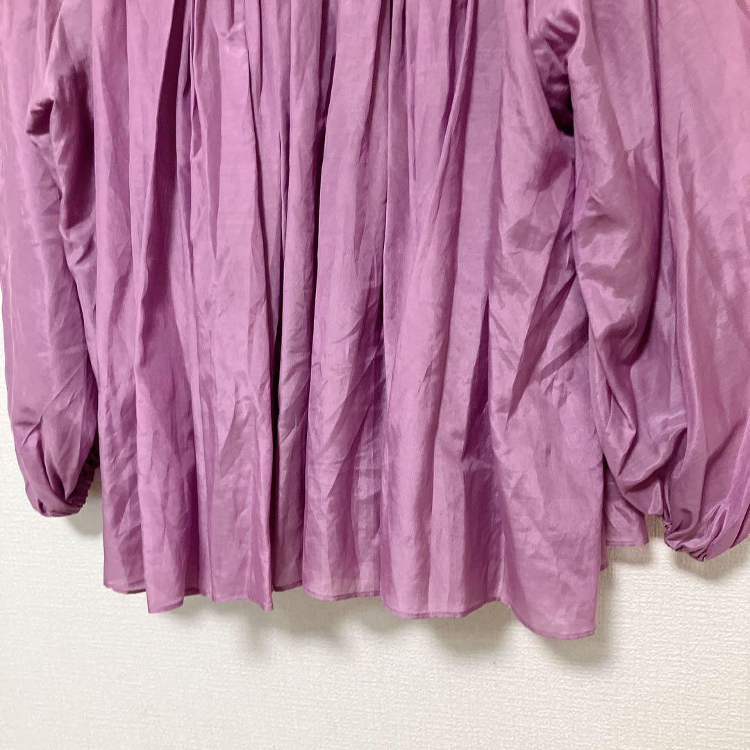 【新品】ハグオーワー　コットンシルクスモッキングリボンブラウス　ピンクラベンダー