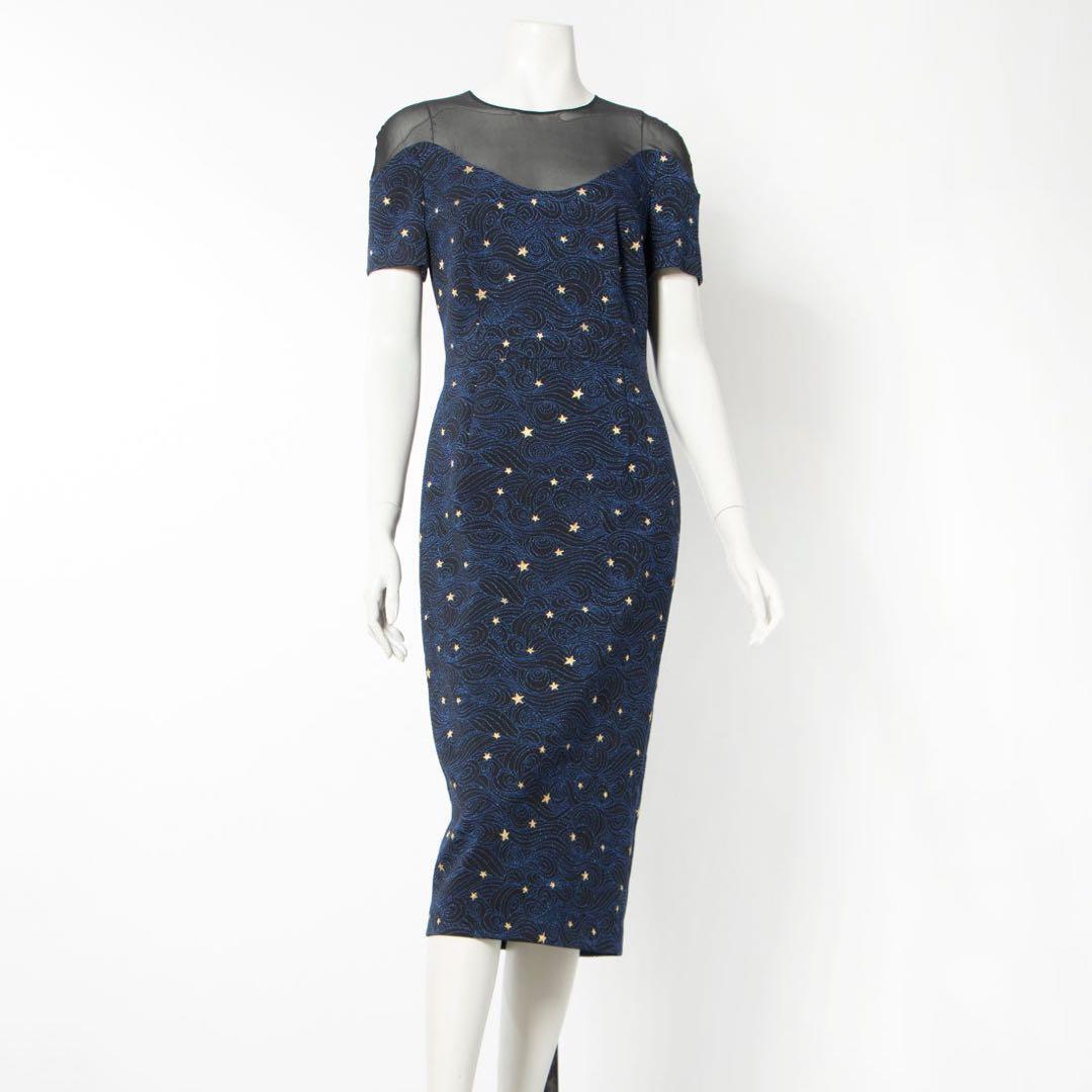 ESCADA エスカーダ シースルー切替 総刺しゅう ドレス ワンピース