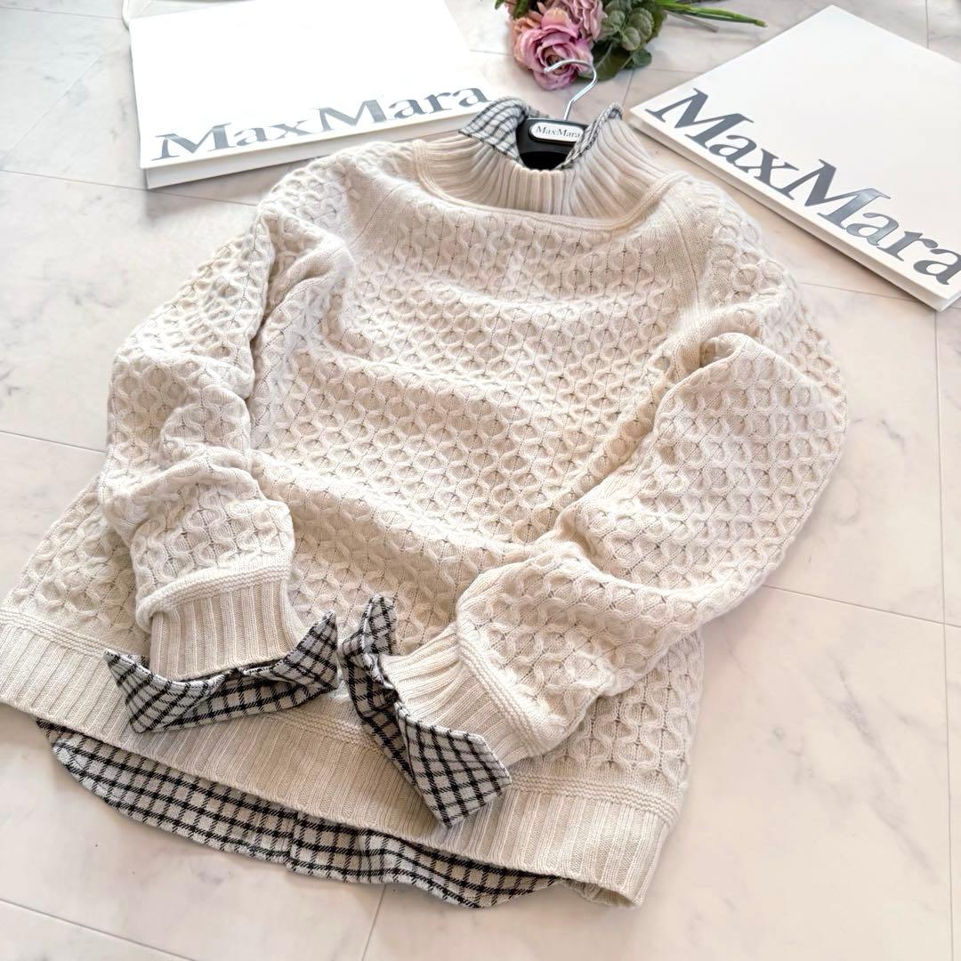美品★マックスマーラ バージンウールケーブルニットセーター チェックシャツ 2点