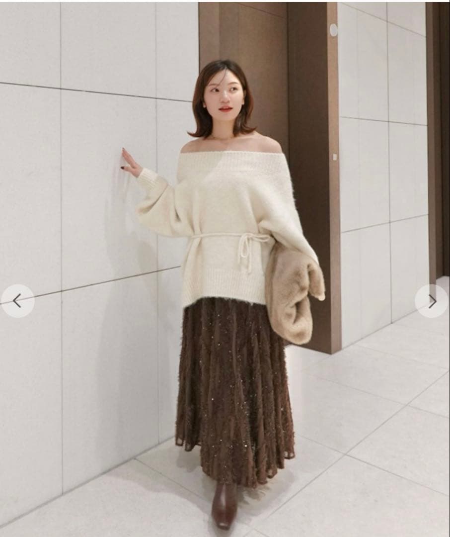 COCODEAL ウェーブフラッフィーフレアスカート（ブラウン）