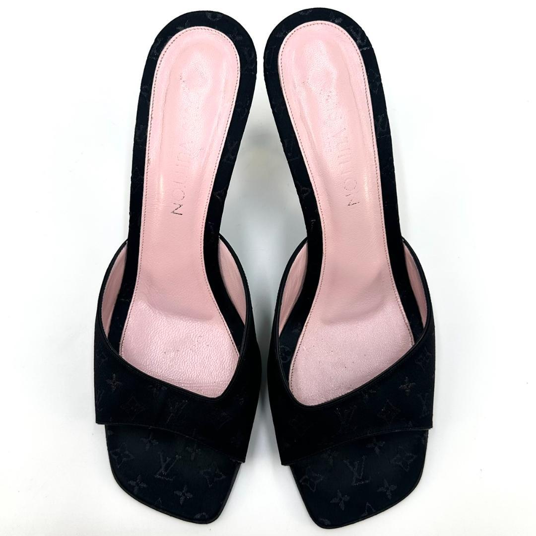 LOUIS VUITTON ミュール サンダル モノグラム LVロゴ ブラック