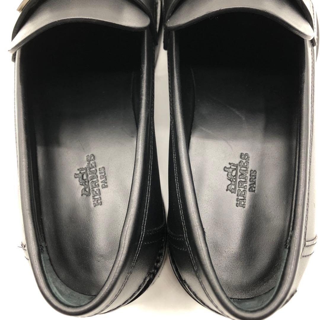 ★美品★エルメス レザーローファー モカシン ホット 38.5 25 黒