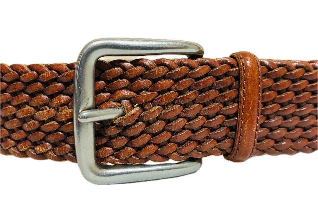 ラルフローレン　レザーベルト　編み込み　メッシュ　ブラウン　シルバー