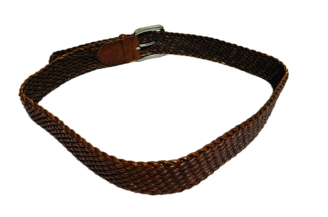 ラルフローレン　レザーベルト　編み込み　メッシュ　ブラウン　シルバー