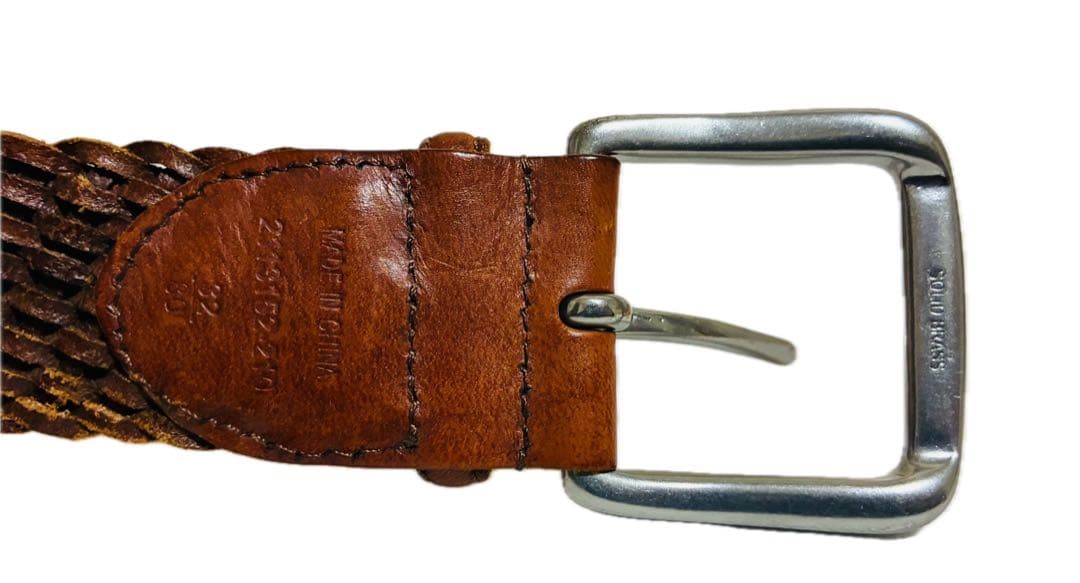 ラルフローレン　レザーベルト　編み込み　メッシュ　ブラウン　シルバー