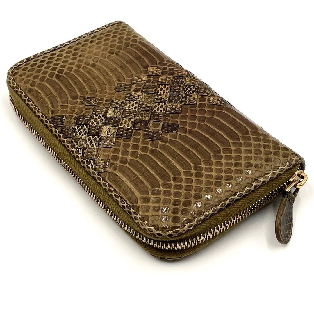 【極美品】ボッテガ ヴェネタ パイソン×イントレチャート 長財布 ブラウン