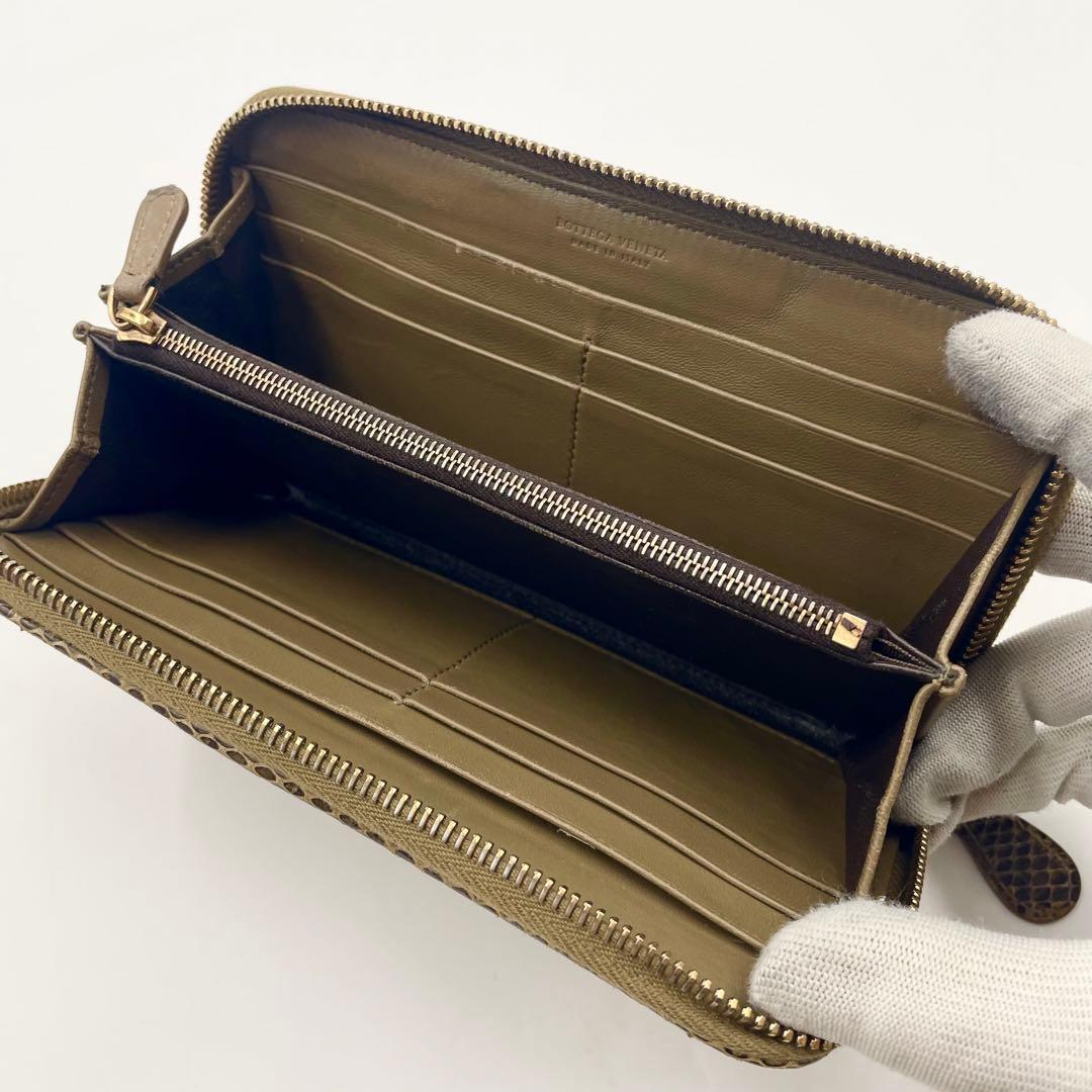 【極美品】ボッテガ ヴェネタ パイソン×イントレチャート 長財布 ブラウン