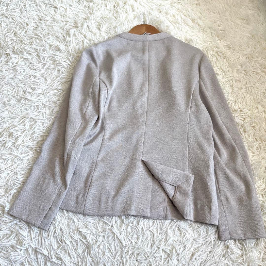 グリーンレーベルリラクシング✨ノーカラー　パンツスーツ　セットアップ　伸縮素材