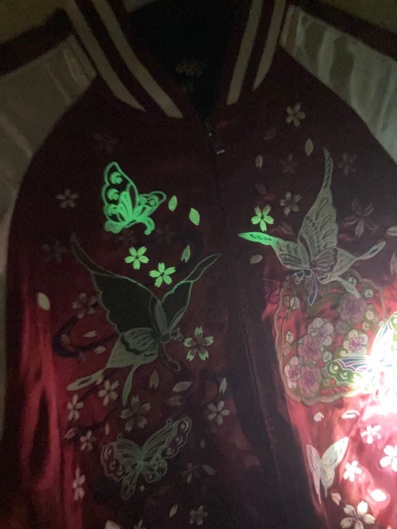 美品　流儀圧搾 雅結 スカジャン 蝶&桜 赤　刺繍蓄光