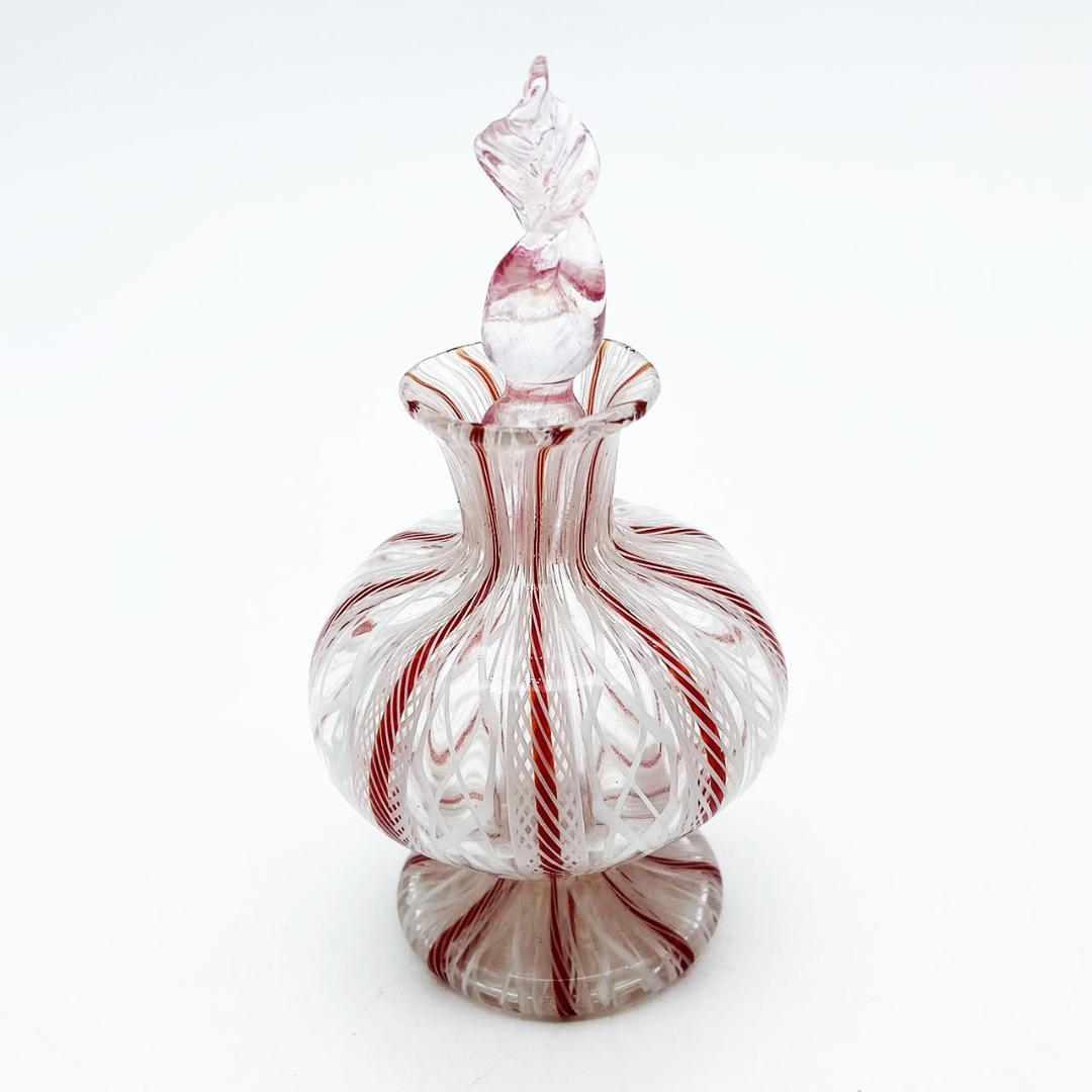 ヴェネチアガラス ムラノ イタリア 香水瓶 フィリグラーナ ロゼ レース模様