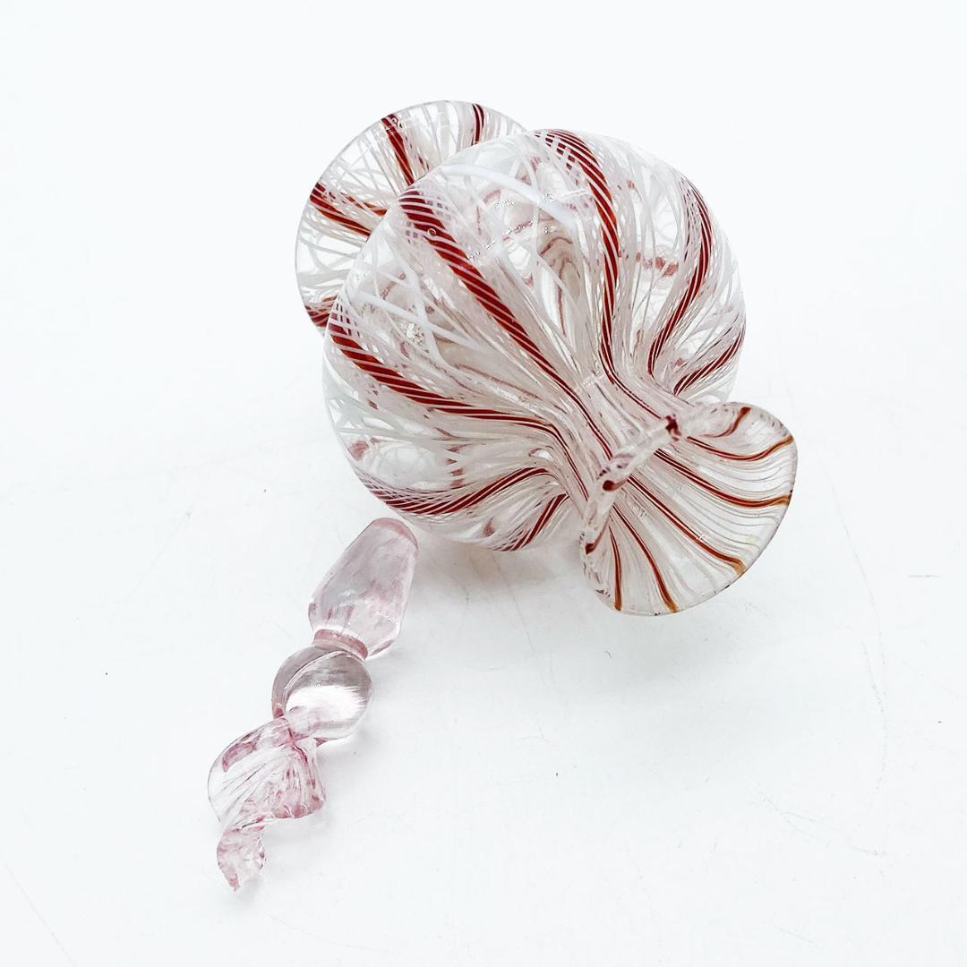 ヴェネチアガラス ムラノ イタリア 香水瓶 フィリグラーナ ロゼ レース模様