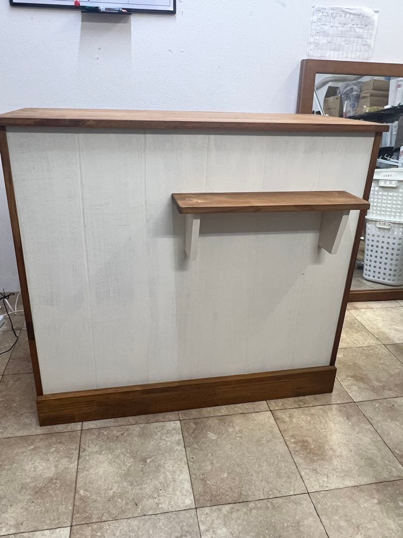 【サロン向き】木製カウンターテーブル 収納付き