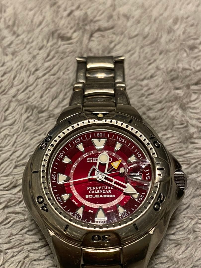 セイコー　ピピン　限定色ボルドー　パーペチュアルカレンダー　スキューバ200m
